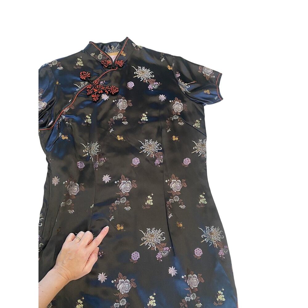 Cheongsam Dress Womens Large* & Purse Black Satin Geisha Oriental Asian Mini - Picture 6 of 16